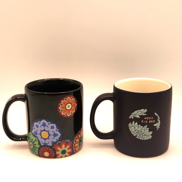Starbucks Korea Demitasse Demi Espresso Cups 3oz Set of 2 Mugs Floral 2016 - Picture 2 of 8